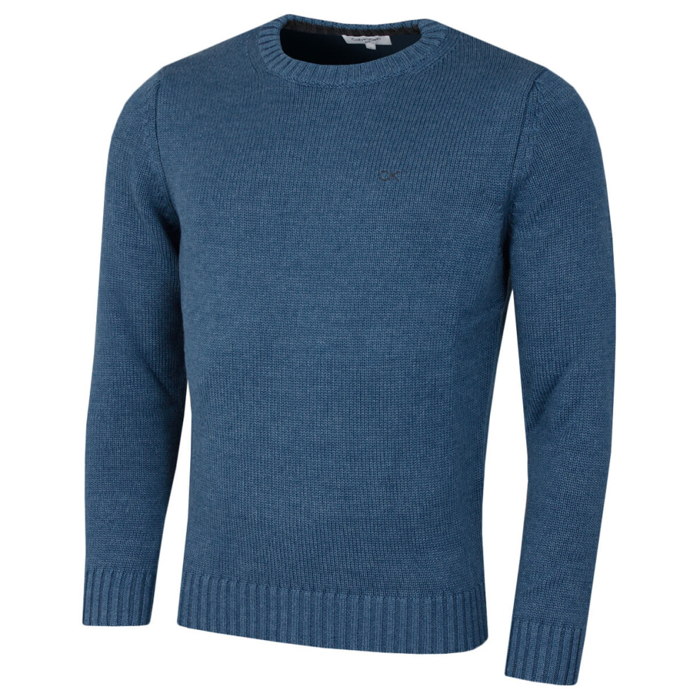 Calvin Klein (Xxxxl, Denim Marl) Mens 2026 Knit Campus Crew Neck Cotton Ck Golf Sweater