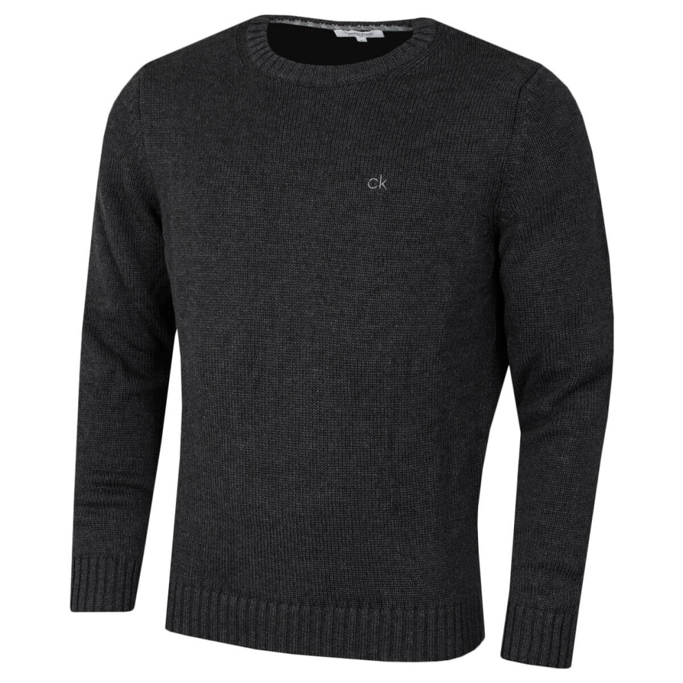 Calvin Klein (S, Charcoal Marl) Mens 2026 Knit Campus Crew Neck Cotton Ck Golf Sweater