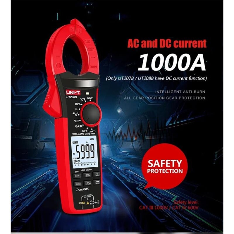Currentplier Rms -T UT206UT207B UT208B True RMS Digital Clamp Meter AC Current 1000A ...