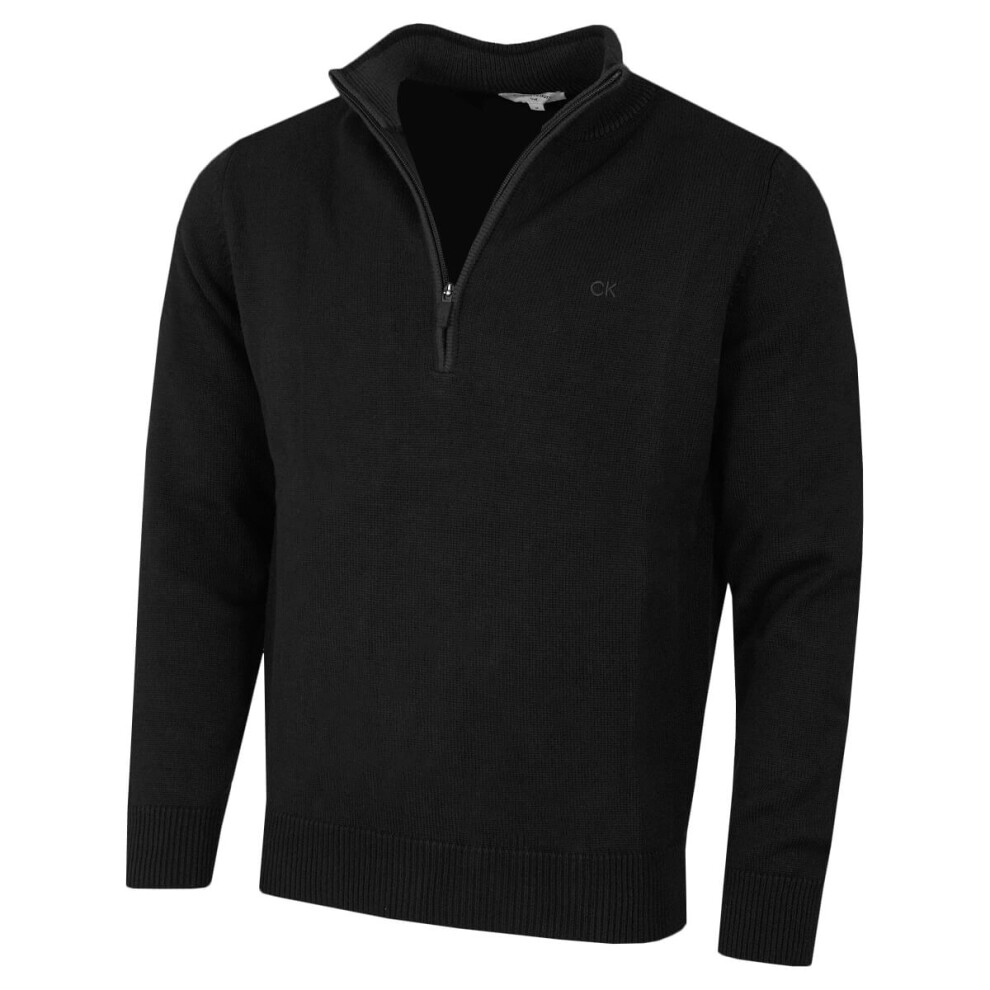Calvin Klein (M, Blackout) Mens 2026 Knit Cotton 1/2 Zip Golf Ck Top Sweater