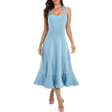 Robe Cocktail de Soirée Élégante Robe Midi Élégante Bleue M — tenue mariage invité, robe cérémonie femme
