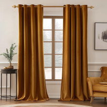 Cortinas de Terciopelo Opacas en Juego de 2 Piezas 140x260 cm Marrón — cortinas dormitorio, aislante termico ventana