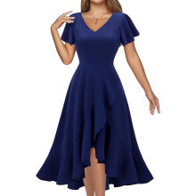 Robe de Cocktail Vintage Élégante Midi Volants Confortable Bleu Marine M — robe ceremonie femme, tenue mariage invitee