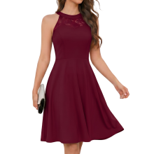 Elegantes Midikleid Cocktail-Abendkleid Spitze Bordeaux XL — weinrote midikleid, spitzenkleid, damen cocktailkleid
