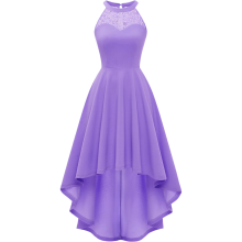 Elegantes Cocktail- und Abendkleid aus Spitze High-Low Violett L — lila abendkleid, spitzen midi kleid