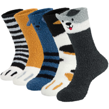 Chaussettes Dames Côtelées Moelleuses Chaudes Animaux d’Hiver Universelles 5 Paires — chaussettes cocooning