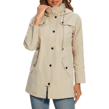 Chaqueta Impermeable para Mujer Cortavientos Beige M — abrigo lluvia mujer, parka entretiempo beige