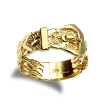 (P) Jewelco London Men's Solid 9ct Yellow Gold Wavy Twin Plaited Single Buckle Ring - JRN017