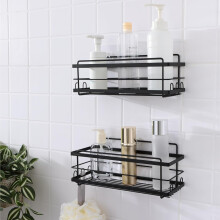 Organiseur de Douche Étagère Salle de Bain 2 Pièces Résistante Noir — rangement douche adhésif, support shampoing mural