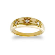 (E) Jewelco London Kids Solid 9ct Yellow Gold White Round Brilliant Cubic Zirconia Gypsy Trilogy Baby Ring - JBR017