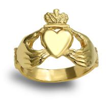 (N) Jewelco London Men's Solid 9ct Yellow Gold Claddagh (Chladaigh) Ring - JRN104