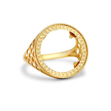 (U) Jewelco London Men's Solid 9ct Yellow Gold Basket 10th Ounce Krugerrand Brittania Coin Mount Ring - JRN168-T