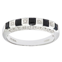 (N) Jewelco London 9ct White Gold 10pts Diamond Square 0.59ct Sapphire Pave Sides 5 Stone Eternity Ring 2.5mm - PR0AXL6994WSA