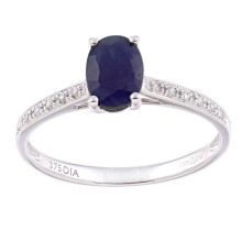 (O) Jewelco London 9ct White Gold Round 5pts Diamond Oval 1.12ct Sapphire Shoulder Set Solitaire Engagement Ring - PR1AXL2259WSA
