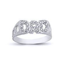(T) Jewelco London Mens Rhodium Plated Sterling Silver Round Cubic Zirconia DAD Signet ID Ring 8mm - ARN105