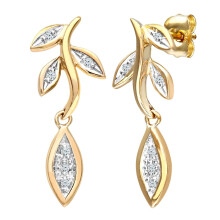Jewelco London 9ct Yellow Gold Round 5pts Diamond Leaf Drop Earrings - PE0AXL2578Y