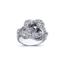 (W) Jewelco London Mens Rhodium Plated Sterling Silver Round Cubic Zirconia Celtic Knot Love Ring 18mm - ARN085