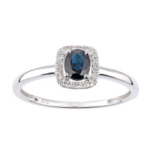 (N) Jewelco London 9ct White Gold Round 8pts Diamond Oval 1/2ct Sapphire Square Cushion Halo Cluster Ring - DR1AXL611WSA