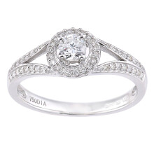 (M) Jewelco London 18ct White Gold Round 22pts Diamond 18pts Split Shoulder Pave Halo Solitaire Engagement Ring - PR1AXL2333W18