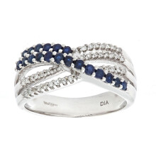 (I) Jewelco London 9ct White Gold Round 14pts Diamond Round 0.6ct Sapphire Blue River Crossover Eternity Ring 4mm - PR0AXL6861WSA