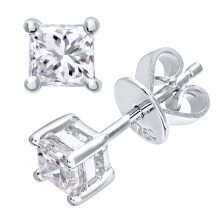 Jewelco London 18ct White Gold Princess 1/2ct Diamond Solitaire Stud Earrings - PE0AXL4421W18JPK