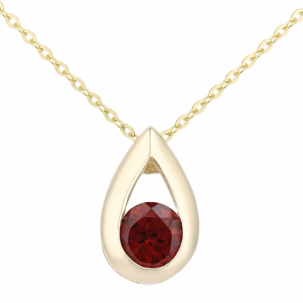 Jewelco London 9Ct Yellow Gold Round 0.35Ct Garnet Teardrop Pendant Necklace 18 Inch 46Cm - Pp0axl1715ygt