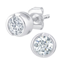 Jewelco London 9ct White Gold Round 1/2ct Diamond Solitaire Stud Earrings - PE0AXL1573W