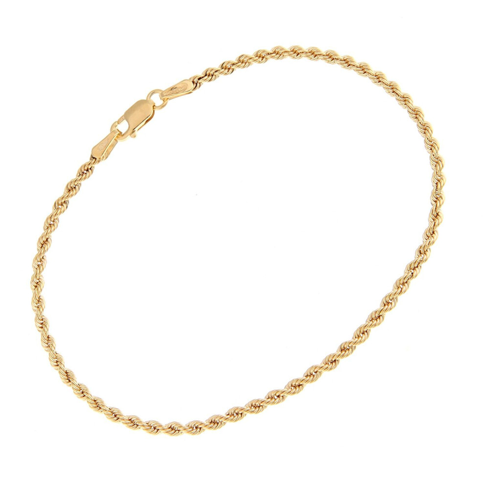 Jewelco London 9Ct Yellow Gold Rope Chain Bracelet 2Mm 7.25 Inch 18Cm - 040Axlhvcy-7.25