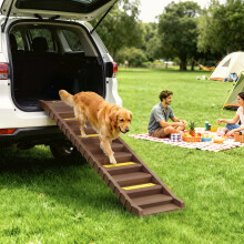 (Brown) PawHut Foldable Dog Ramp for Car, Non-Slip Dog Stairs for SUVs Truck