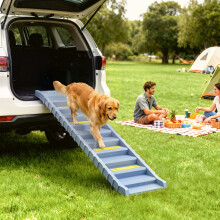 (Grey) PawHut Foldable Dog Ramp for Car, Non-Slip Dog Stairs for SUVs Truck