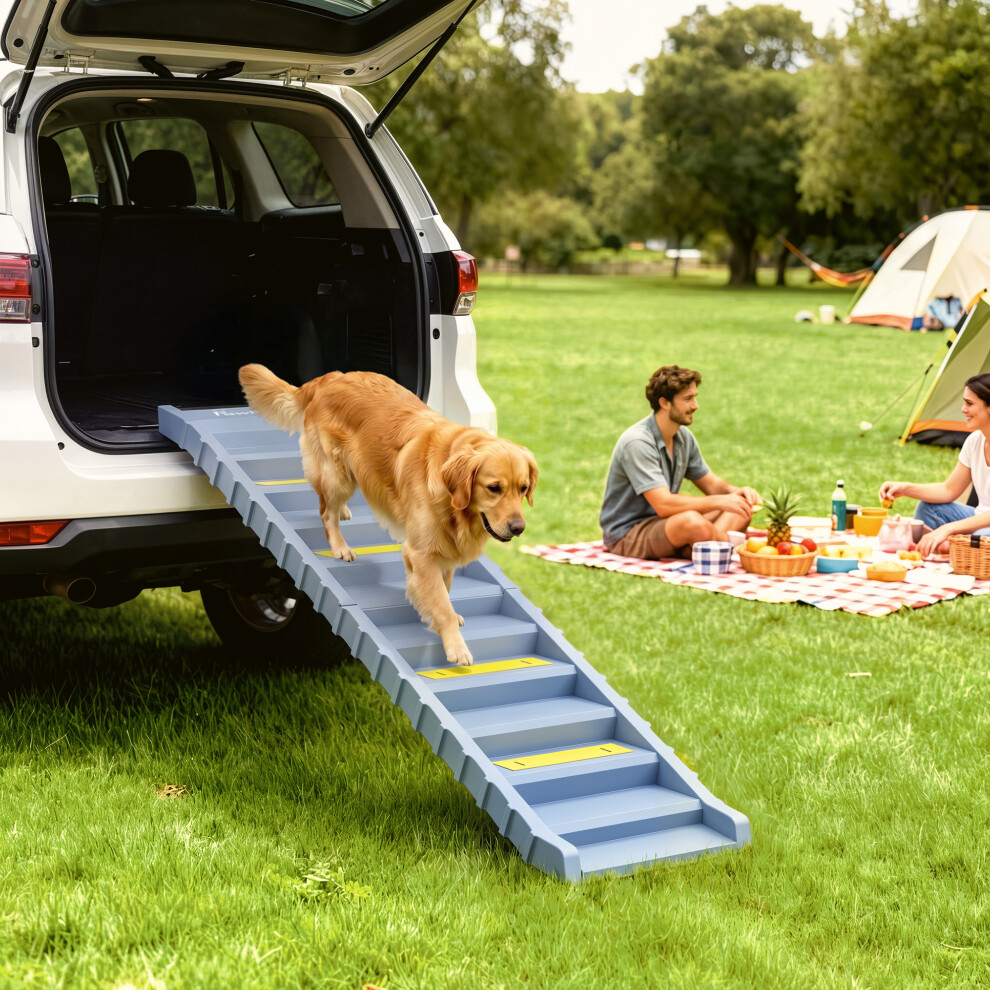 Pawhut (Grey) Foldable Dog Ramp For Car, Non-Slip Dog Stairs For Suvs Truck