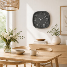 Wall Clock 30cm Square Large Numbers Quartz Battery Operated Analogue Grey Timer