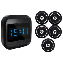 Wireless Doorbell Display Receiver +5 Pager Button Restaurant Pager Waiter Calling System for Hotel Bar Cafe EU Plug