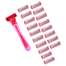 1 Handle + 18 Blades/Women Manual  6-Layer Stainless Steel Hair Removal Shaving Blades Replaceable Shaver  Red