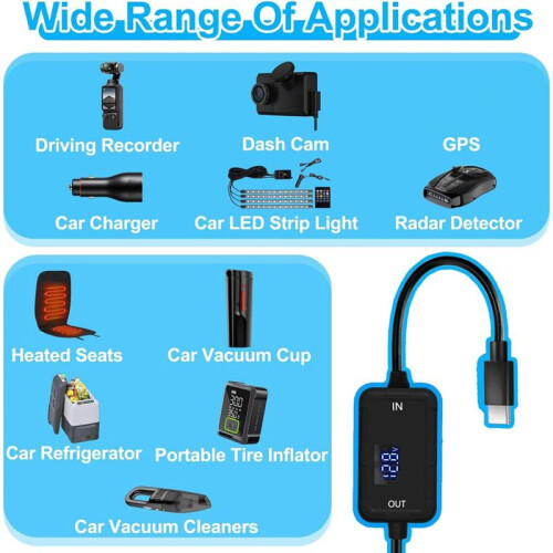 PD Type-C to 12V Lighter Adapter-USB-C  5V to 12V Step  Car Lighter Socket Converter Cable