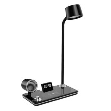 Multi-Functional Wireless Phone Charging Desk Lamp Sound Ambience Night Light Clock Reading Desk Lamp Black