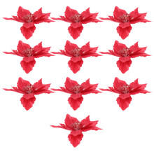10Stk Künstliche Weihnachtsblumen Aus Pe Mit Glitzerpulver Rot