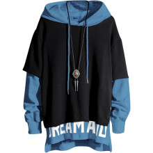 Sudadera para Hombre Patchwork Techwear Hip Hop Holgada Estilosa Negra Azul M — ropa streetwear hombre