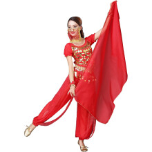 Ensemble pour danse du ventre tribal, 6 pièces, rouge — tenue danse orientale, costume spectacle femme