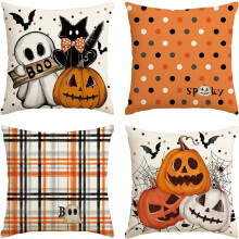 Set de 4 Fundas de Cojín Decorativas para Halloween 45x45 cm Naranjas — cojines terror halloween, decoracion salon otoño