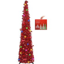 Árbol de Navidad artificial plegable con iluminación LED roja 150 cm — decoracion navidad hogar, abeto luces integradas