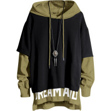 Sudadera para Hombre estilo Urban Hip Hop Patchwork Sudadera Holgada y Cómoda Negra Verde L — ropa streetwear hombre