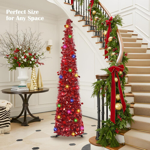 Artificial Christmas Tree, Expandable LED, Red, 150 cm — led christmas tree, artificial tree 150cm, pop up tree 1