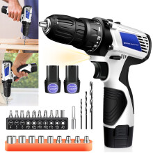 Cordless Drill Driver, Electric Screwdriver with 18+1 Torque, 3/8" Chuck, 2 Speed, 45Nm Power Drill, 2 Batteries, 23Pcs Accessory for Home DIY Project