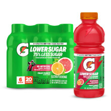 Gatorade Lower Sugar Sports Drink, Fruit Punch, 20 fl oz Bottles, (6 Pack) | 75% Less Sugar, Electrolyte Sports Drink, Hydration