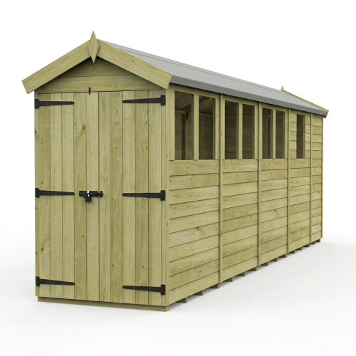 4 x 17 Apex Shed Tanalised (Double Door, With Windows) 1