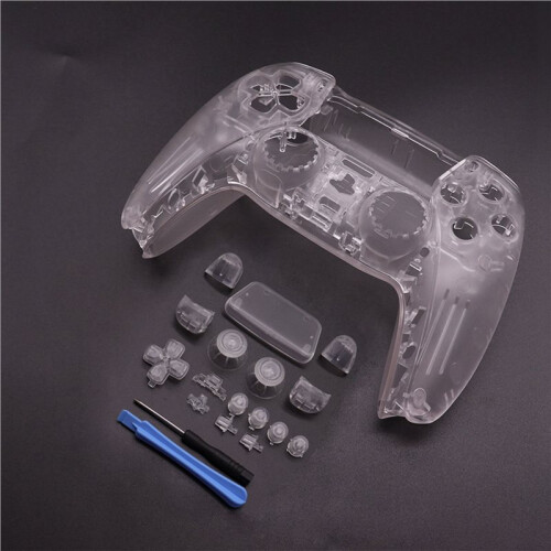 2X Full Set Clear Housing Shell for PS5 Controller Custom with Buttons,Touchpad Cover&Transparent Case Skin Kit 2