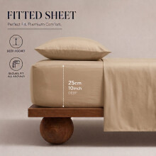 (Beige, King (152 x 200 cm)) Extra Deep 25cm Fitted Sheet Bed Sheets Single Double King Super King Size