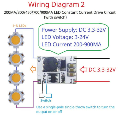 3.3-32V LED Dimmer Step-Down Constant Current LED Driver Module for Led Strip Lights Bedroom Signs Neon 450MA 2