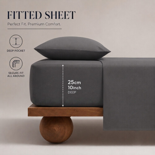 (Grey, Double (137 x 190 cm)) Extra Deep 25cm Fitted Sheet Bed Sheets Single Double King Super King Size